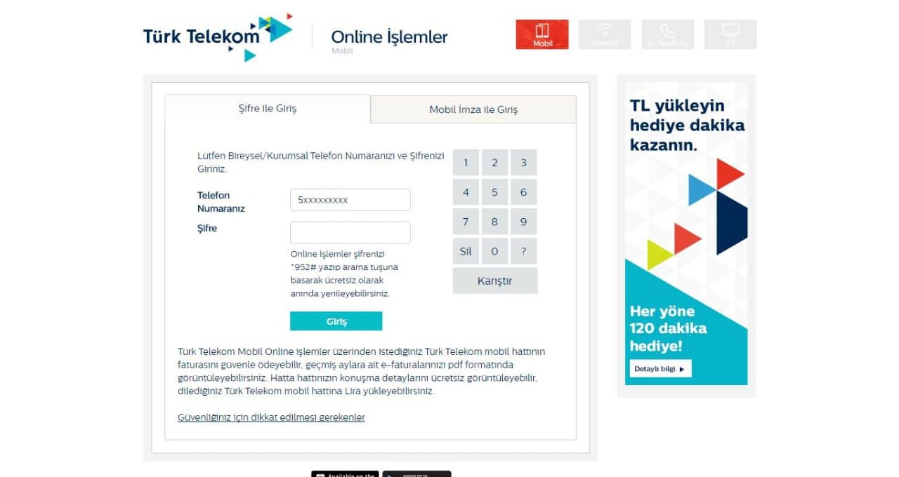 turk telekom mobil odeme yontemi